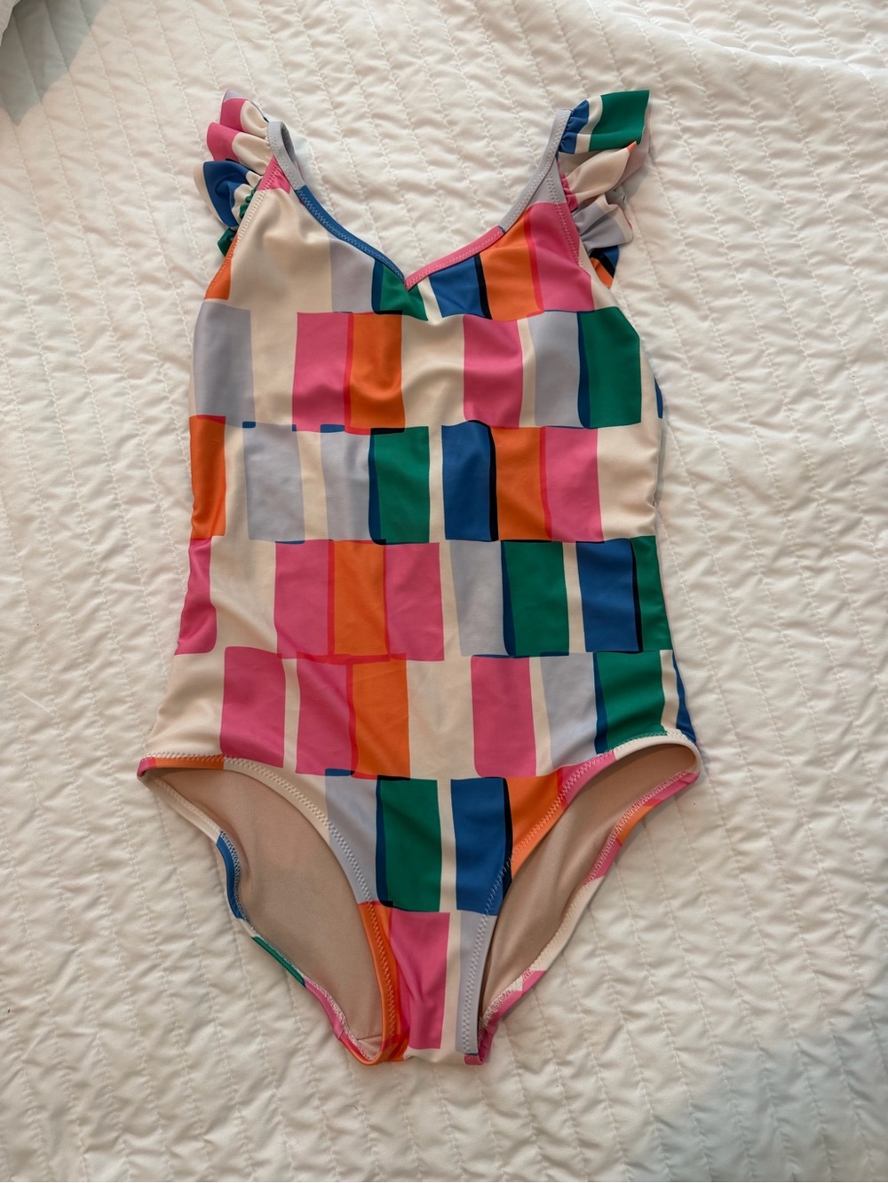 Tea Collection Multicolor Block-Stripe Ruffle Strap One-Piece Swimsuit